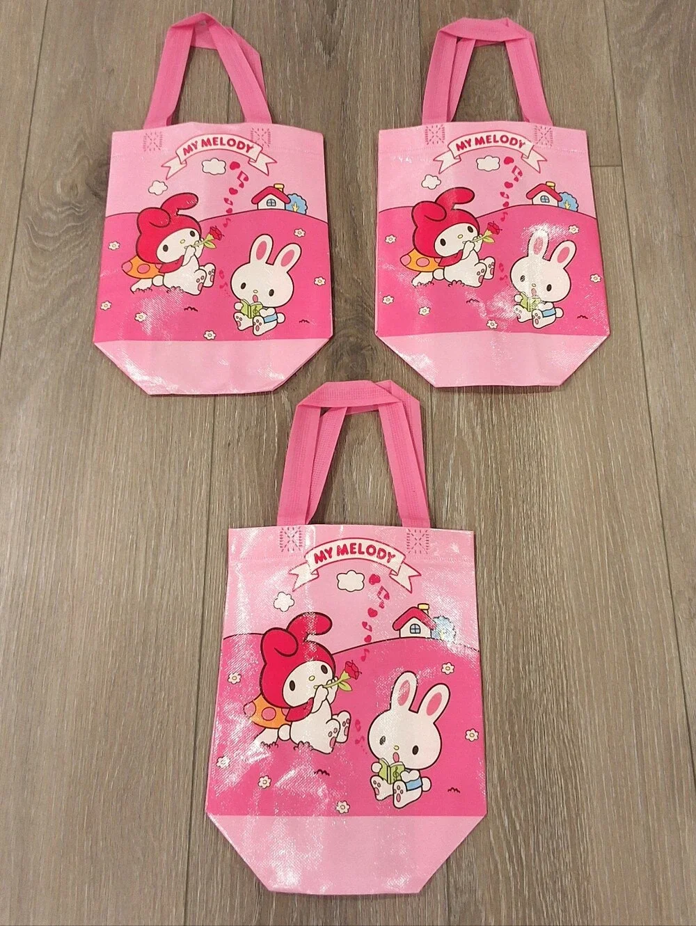 Set Of 3 My Melody Sanrio Character Pink Double Sided Reusable Mini Tote Bags